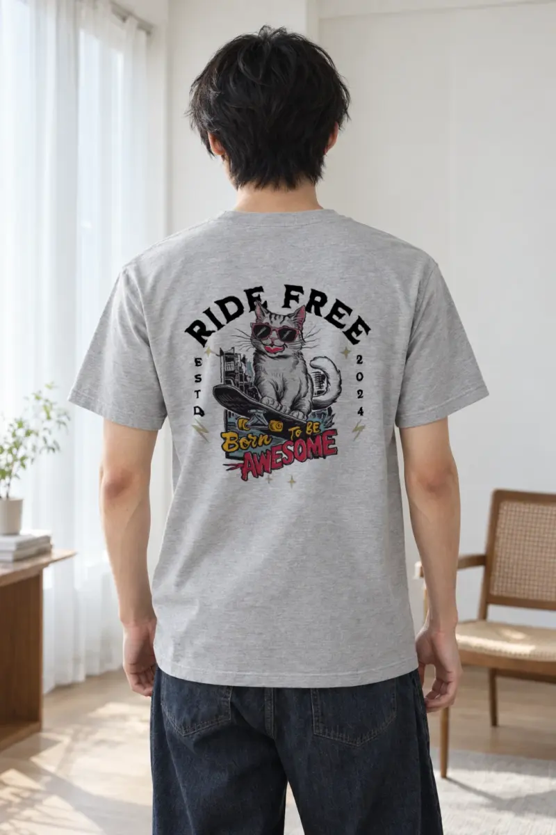 "Ride Free Cat" Heavyweight Unisex Crewneck T-shirt