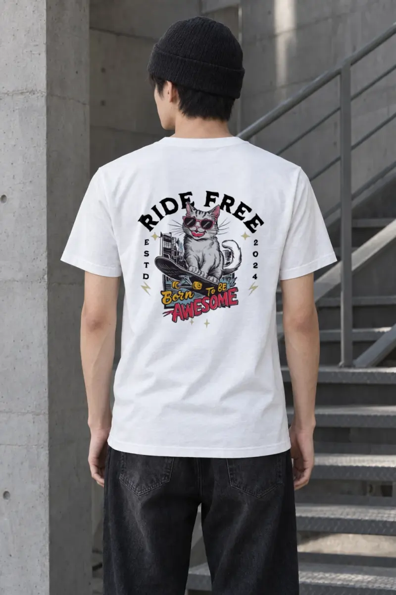 "Ride Free Cat" Heavyweight Unisex Crewneck T-shirt