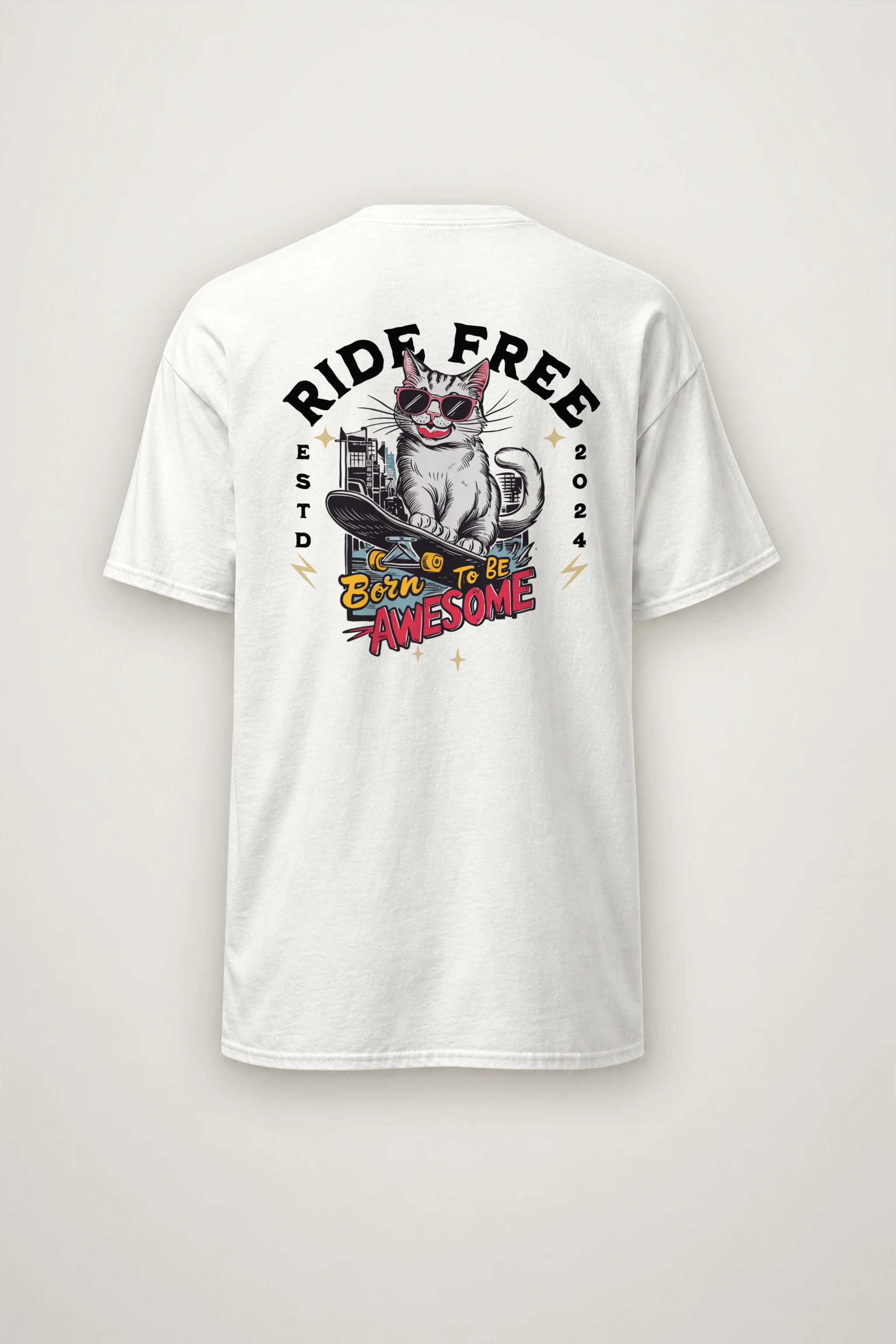 "Ride Free Cat" Heavyweight Unisex Crewneck T-shirt