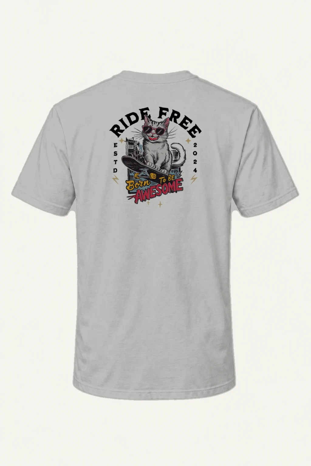 "Ride Free Cat" Heavyweight Unisex Crewneck T-shirt | Gildan 5000