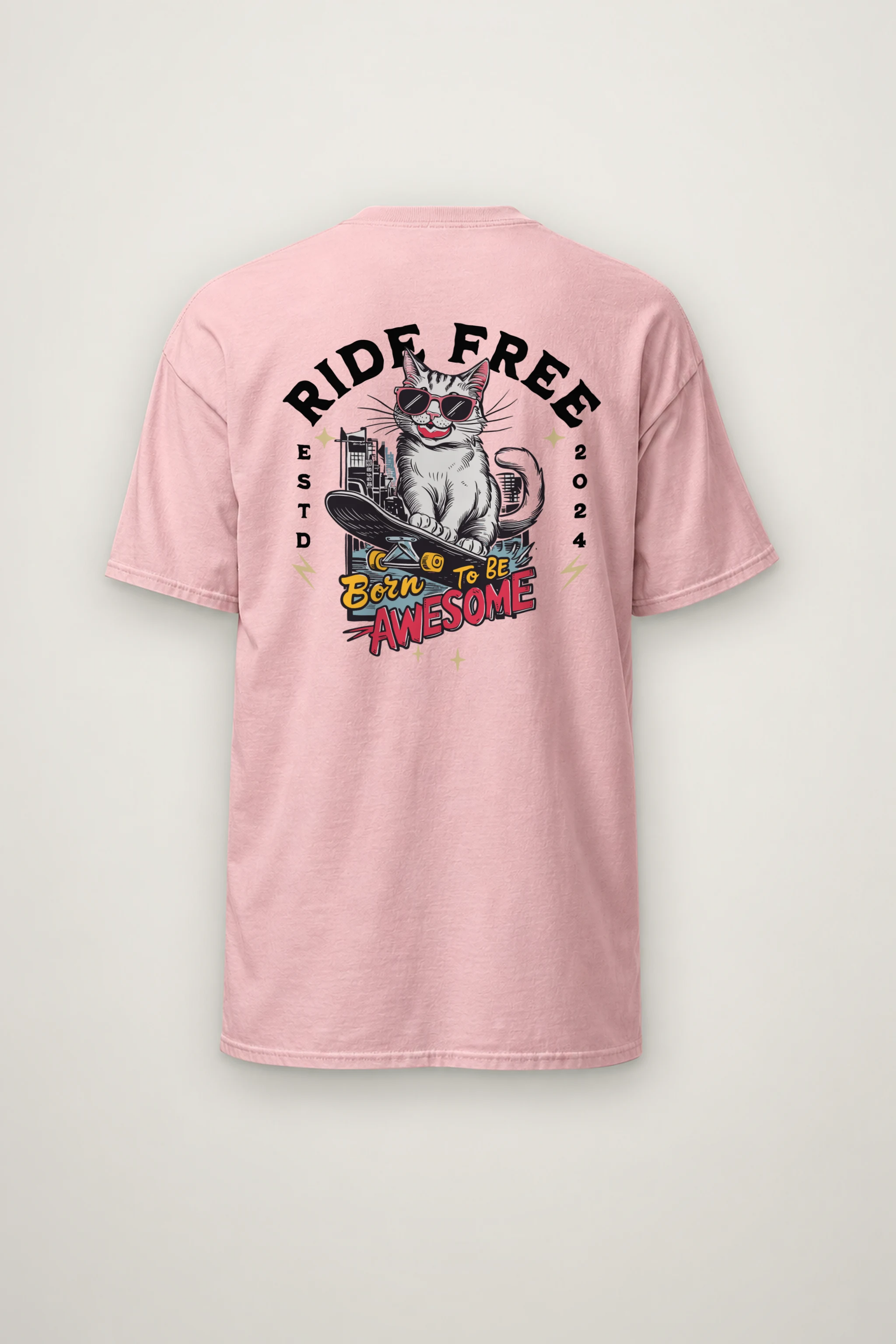 "Ride Free Cat" Heavyweight Unisex Crewneck T-shirt