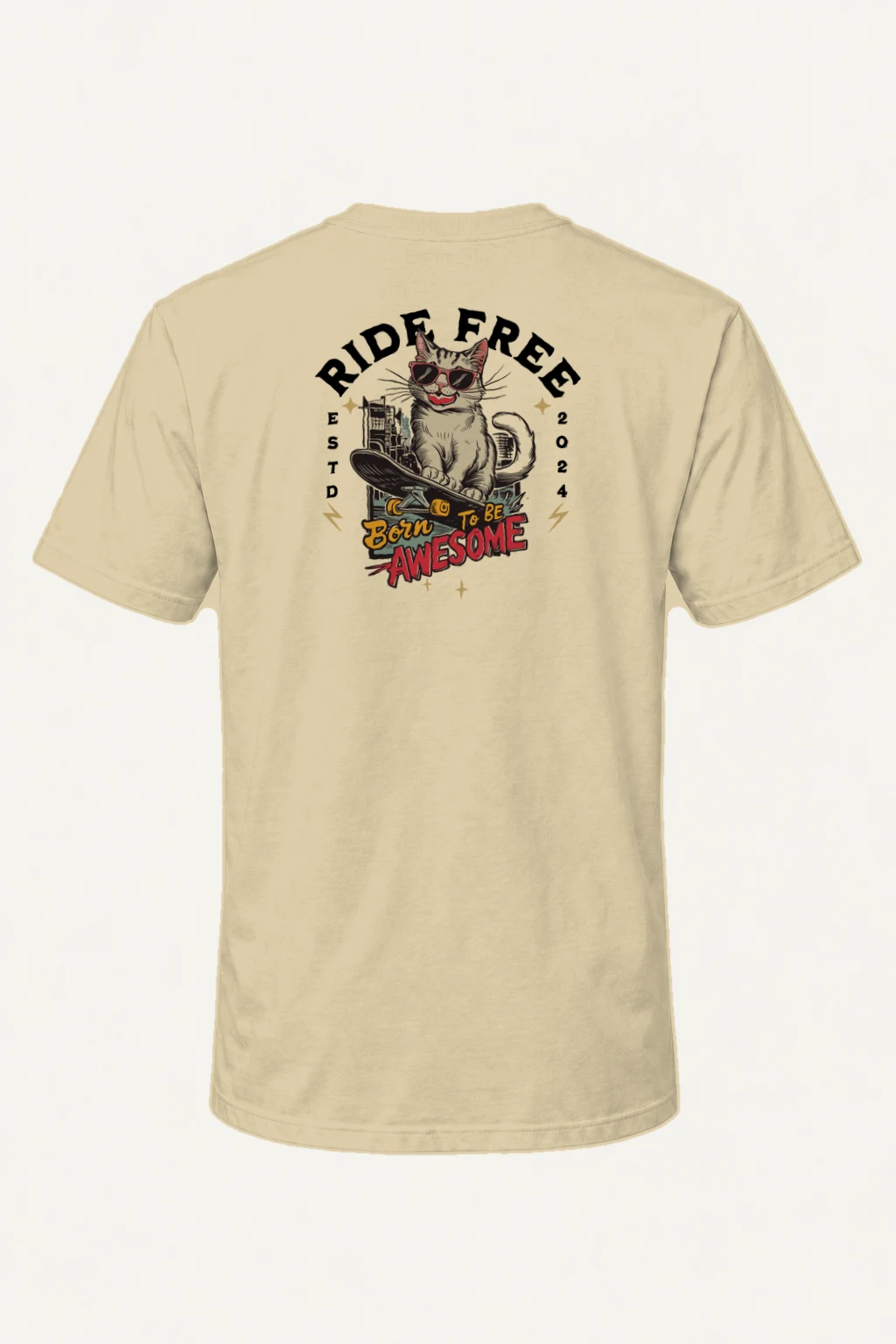 "Ride Free Cat" Heavyweight Unisex Crewneck T-shirt | Gildan 5000