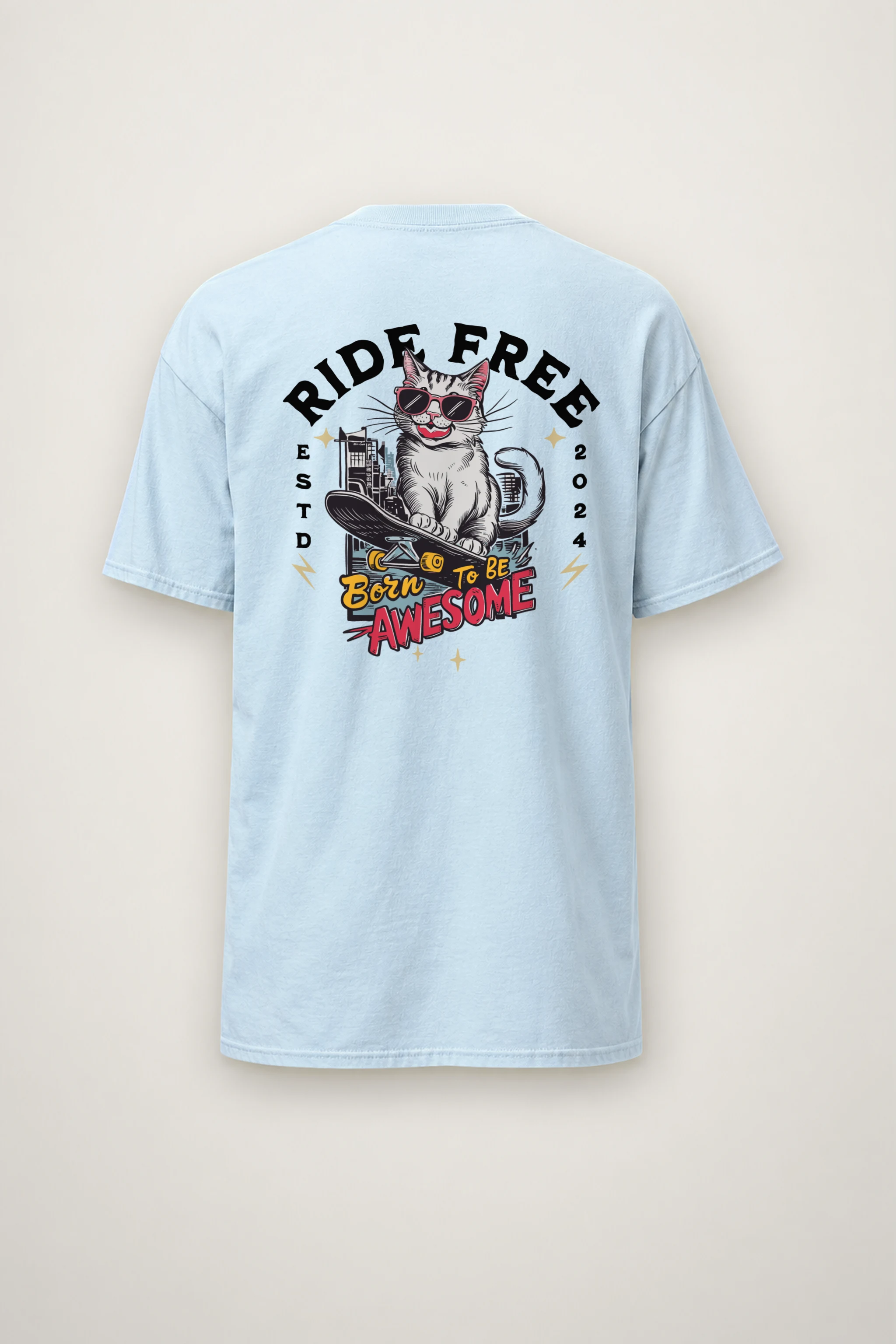 "Ride Free Cat" Heavyweight Unisex Crewneck T-shirt