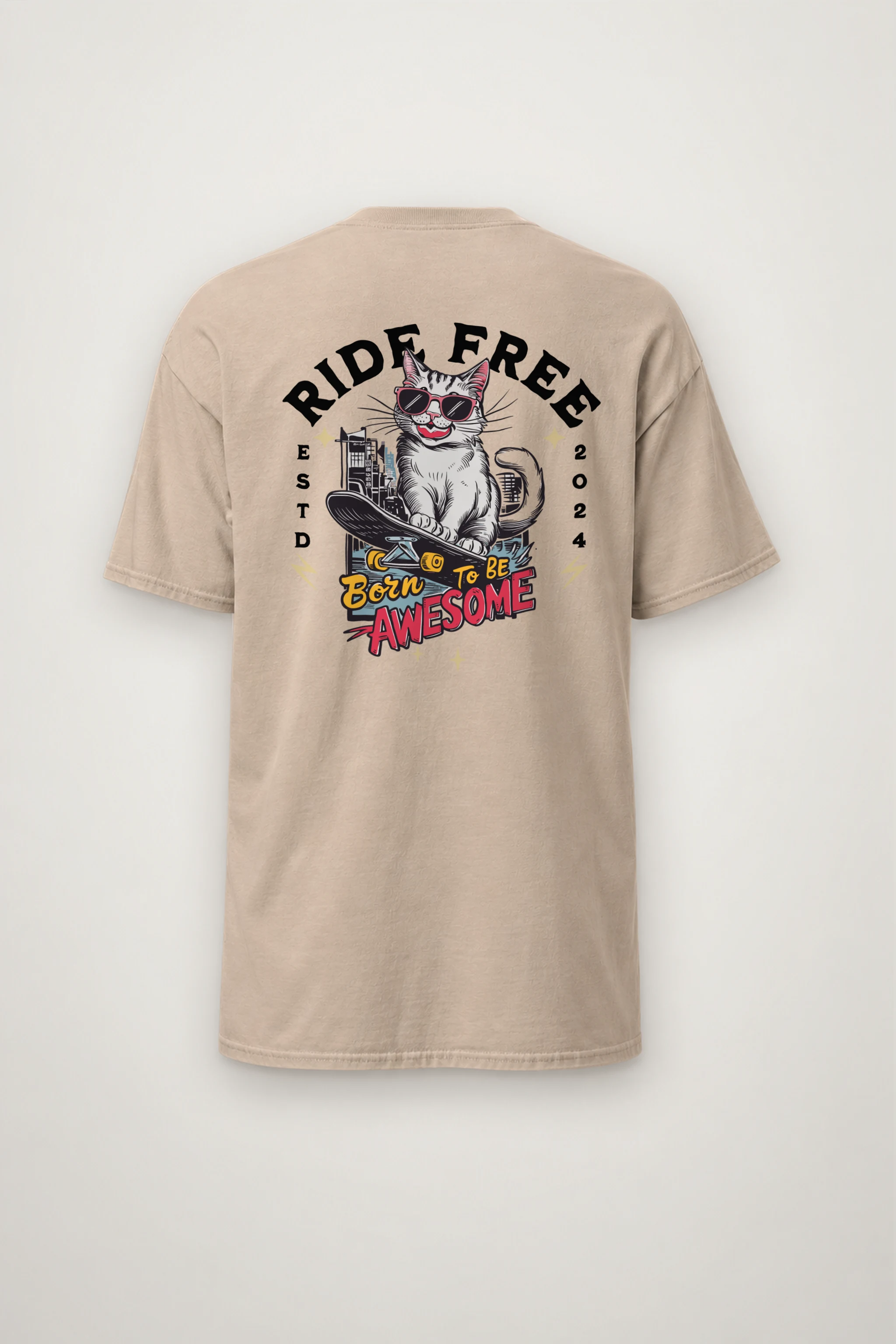 "Ride Free Cat" Heavyweight Unisex Crewneck T-shirt