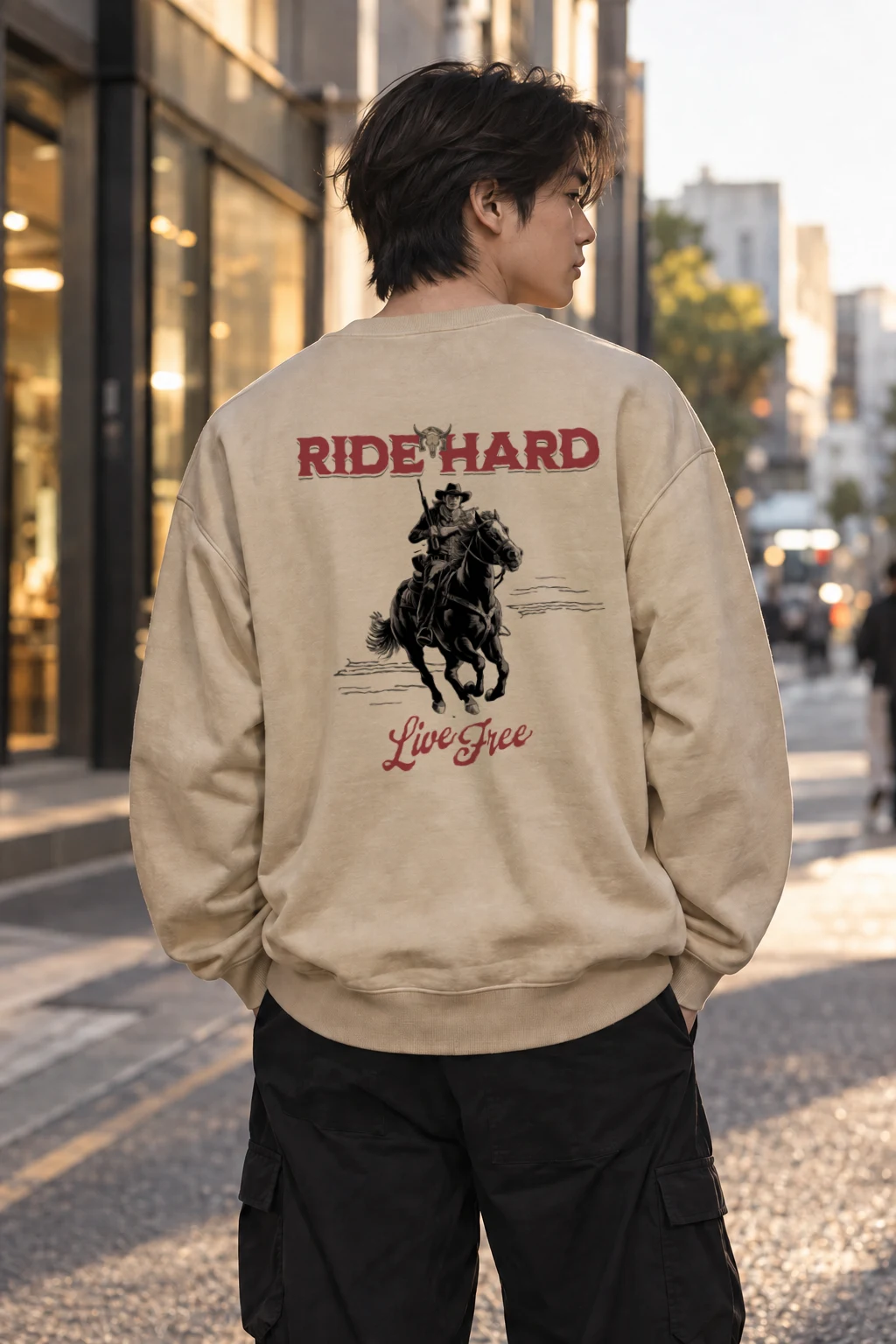 "Ride Hard Live Free" Heavy Blend Unisex Crewneck Sweatshirt | Gildan 18000