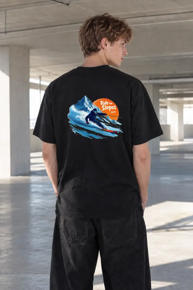 “Ride The Slopes” Heavyweight Unisex Crewneck T-shirt | Gildan 5000