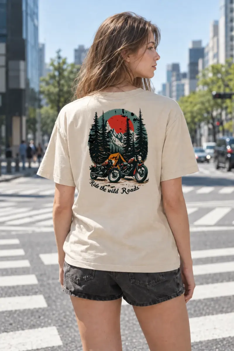 “Ride The Wild Roads” Heavyweight Unisex Crewneck T-shirt | Gildan 5000