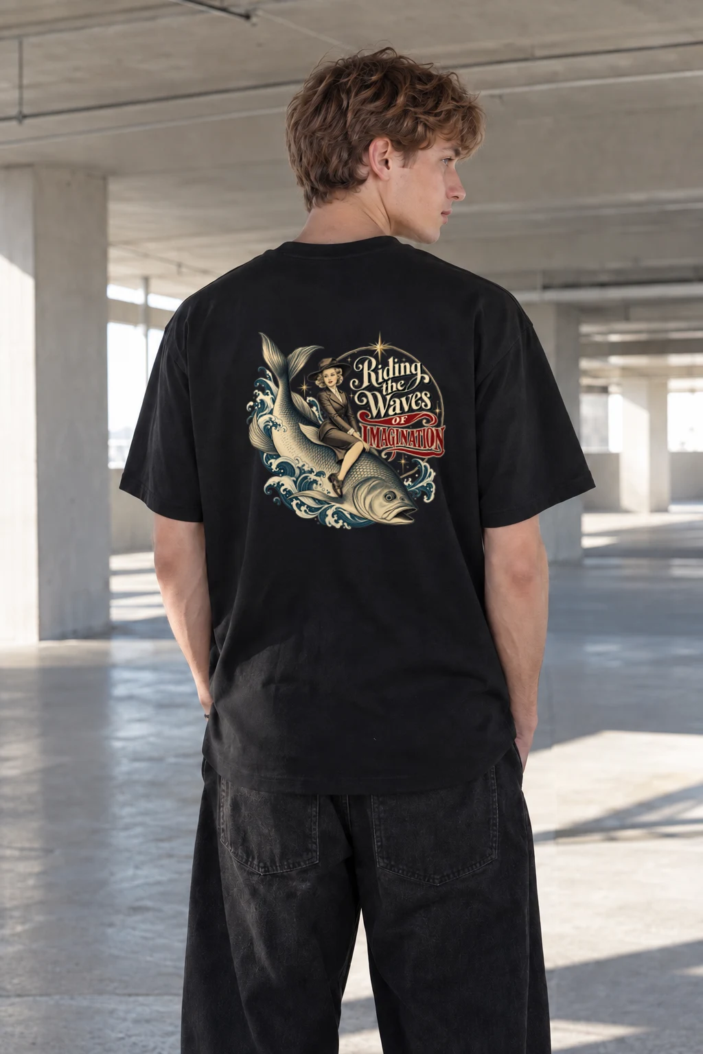 "Riding the Waves" Heavyweight Unisex Crewneck T-shirt | Gildan 5000