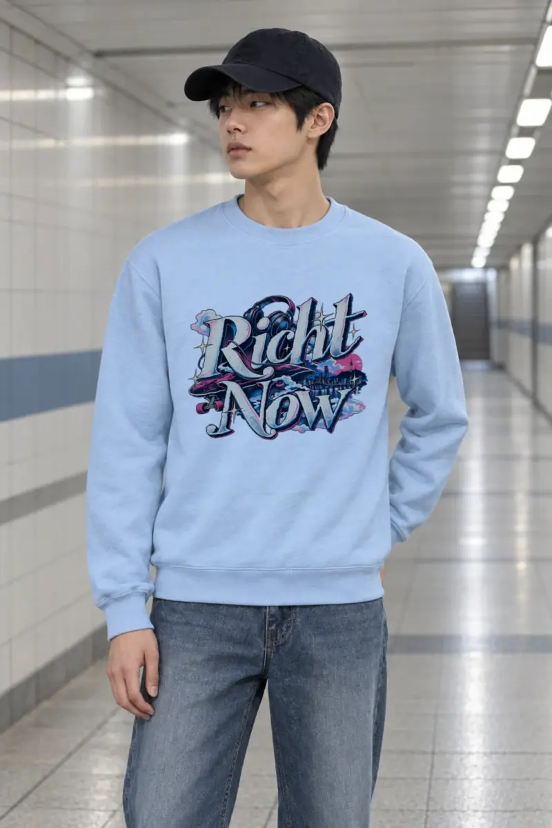 "Right Now 3D Serif Scene" Heavy Blend Unisex Crewneck Sweatshirt