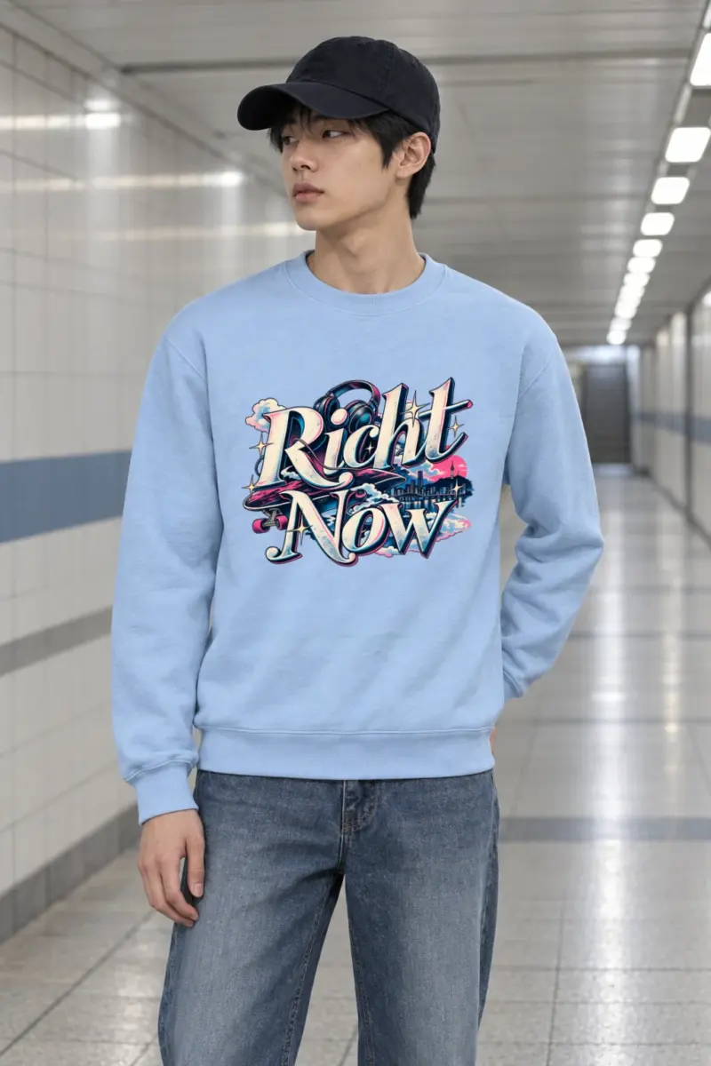 "Right Now 3D Serif Scene" Heavy Blend Unisex Crewneck Sweatshirt