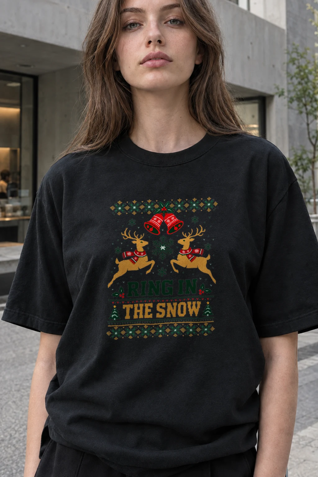 "Ring In The Snow" Heavyweight Unisex Crewneck T-shirt | Gildan 5000