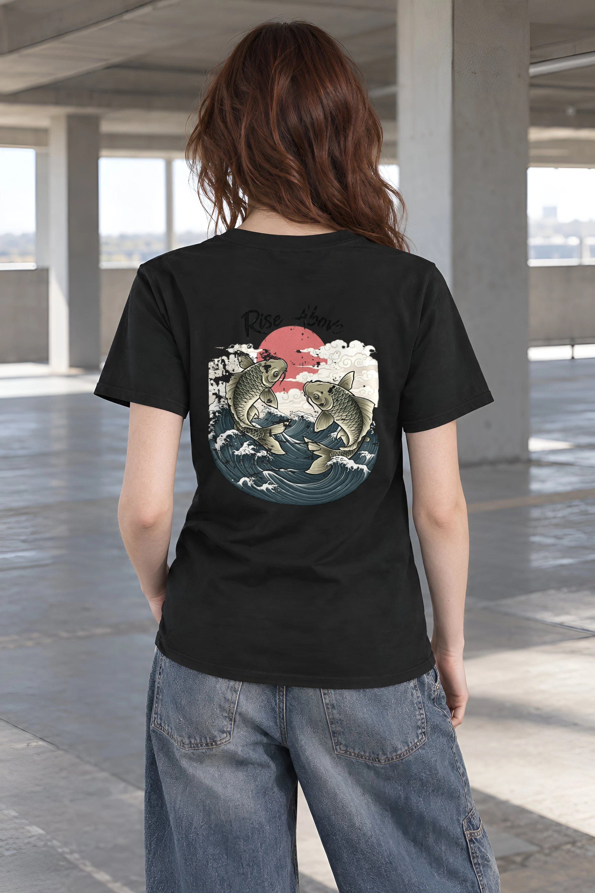 "Rise Above Koi" Heavyweight Unisex Crewneck T-shirt