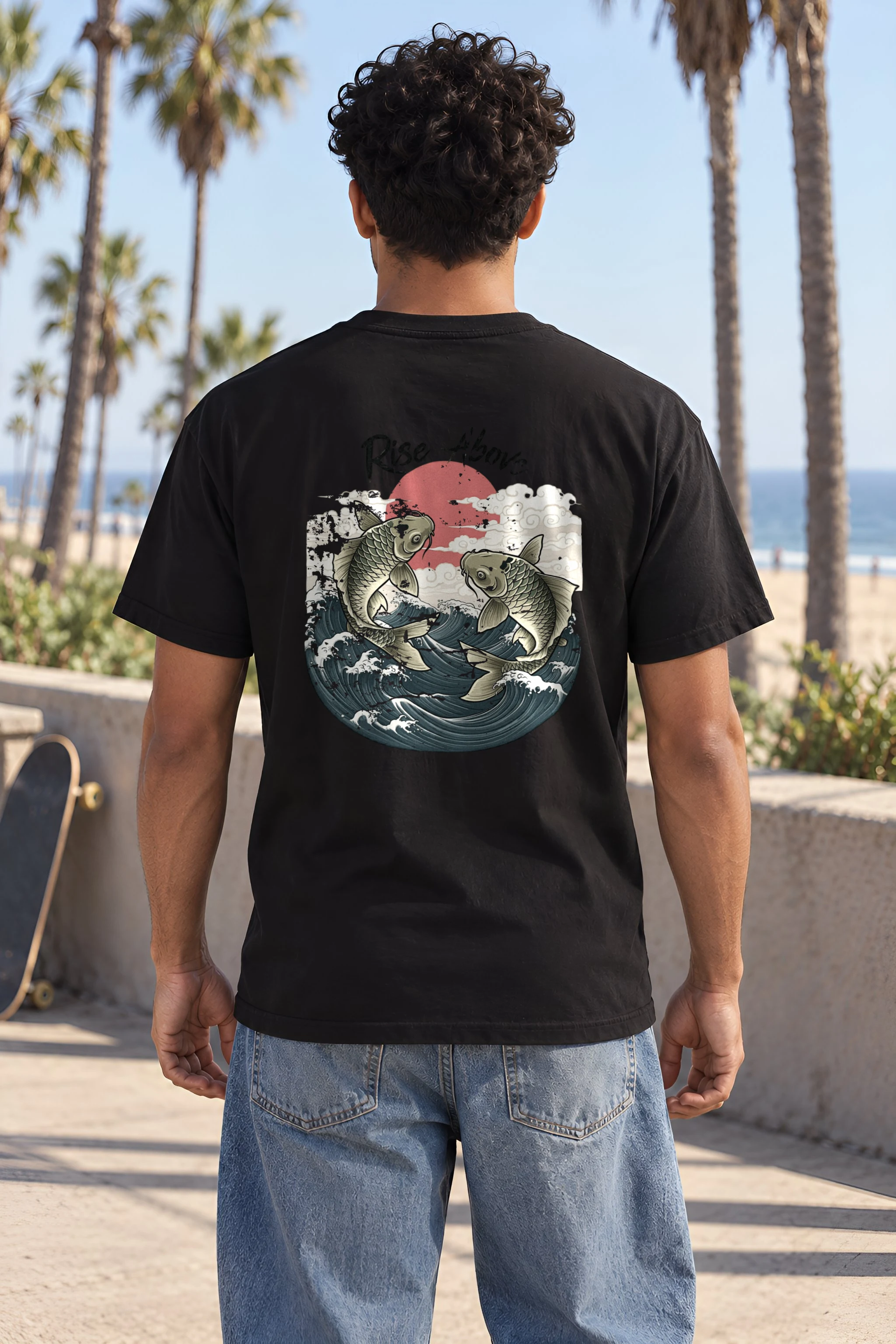 "Rise Above Koi" Heavyweight Unisex Crewneck T-shirt