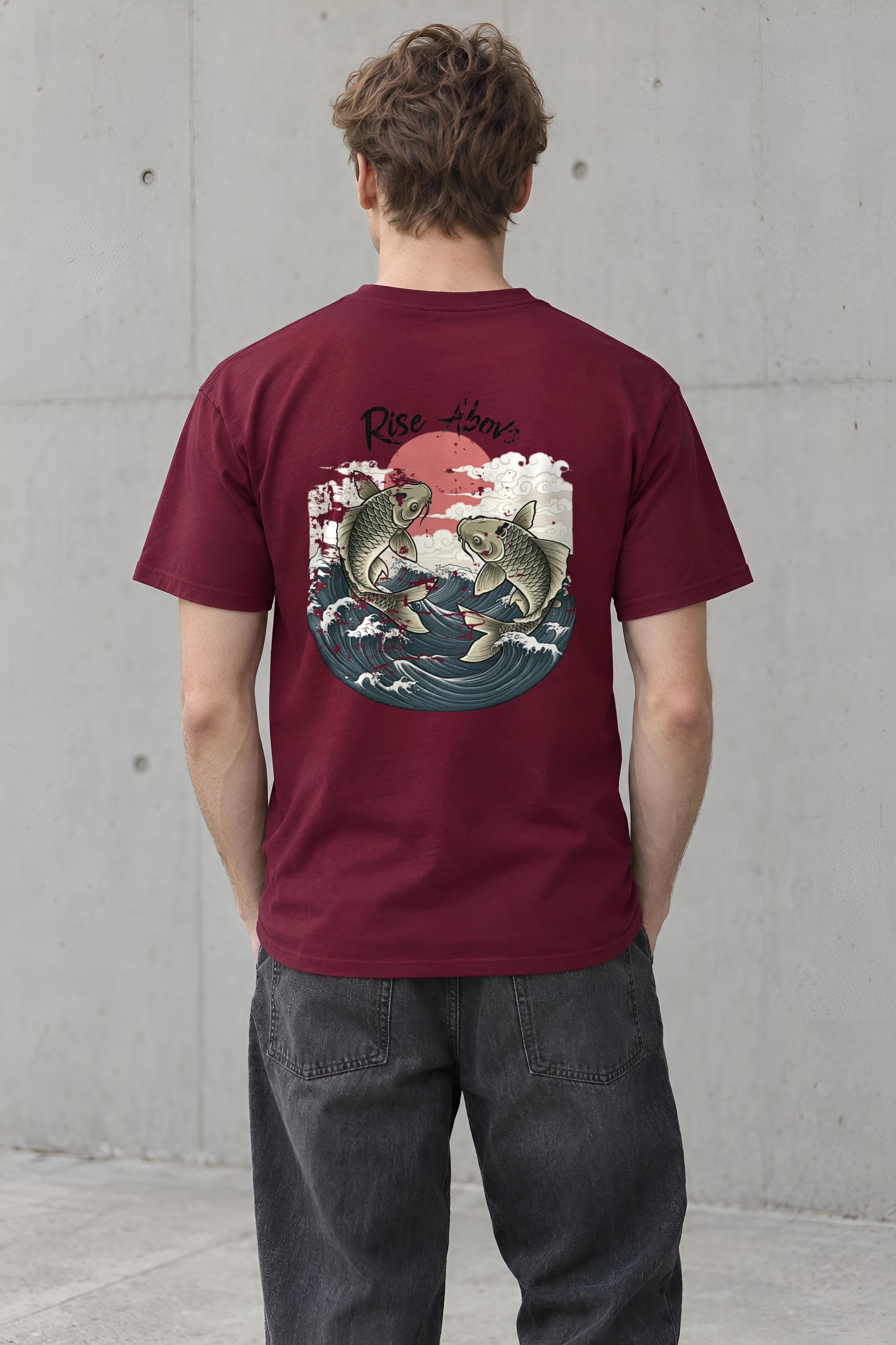 "Rise Above Koi" Heavyweight Unisex Crewneck T-shirt