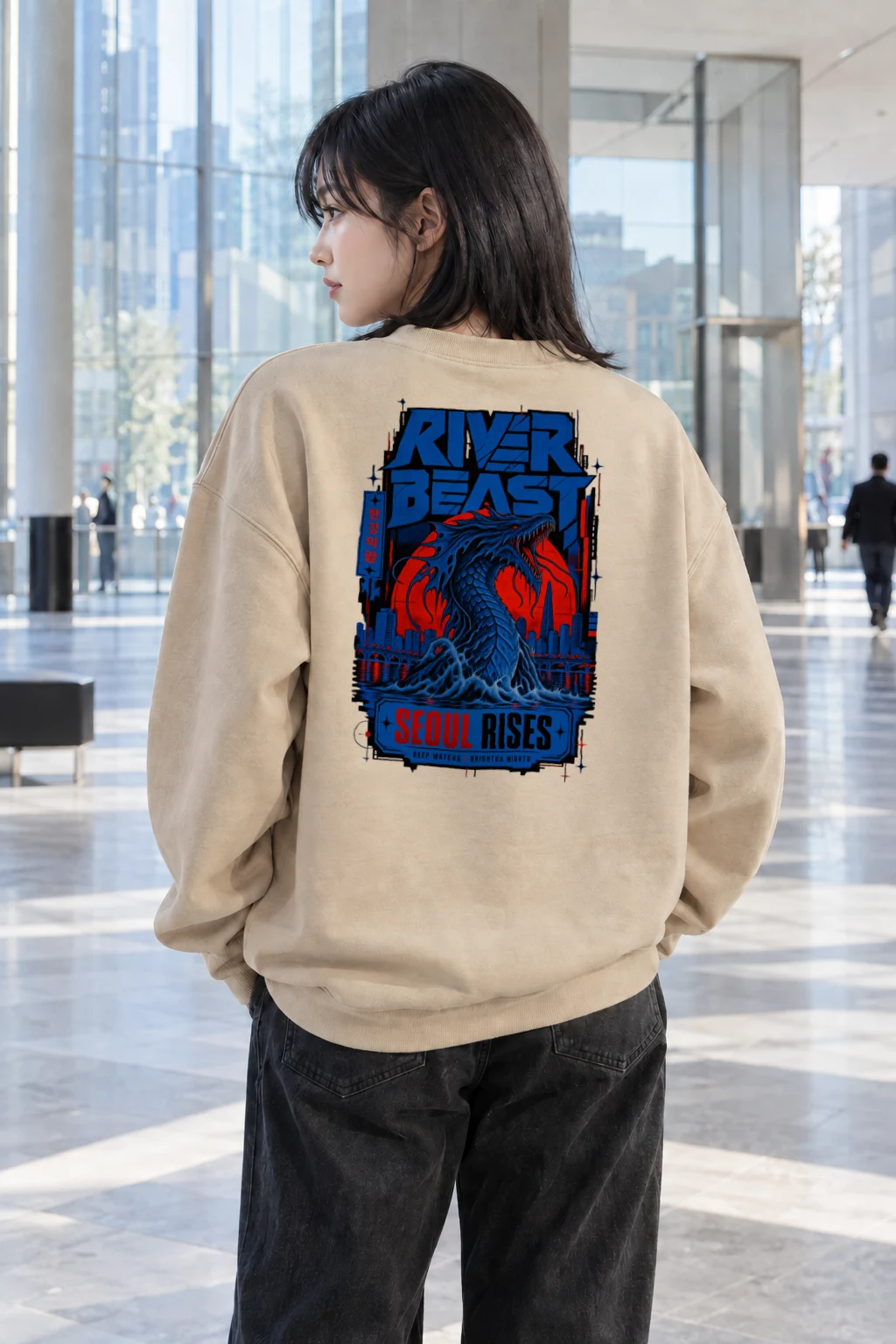 "River Beast Seoul" Heavy Blend Unisex Crewneck Sweatshirt | Gildan 18000