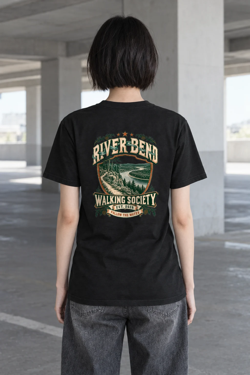 "River Bend Walking Society" Heavyweight Unisex Crewneck T-shirt