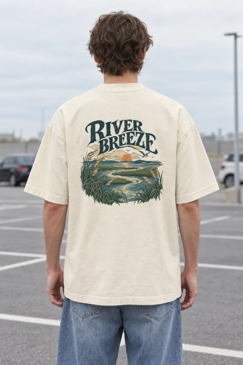 "River Breeze" Men's Oversized Heavyweight Crewneck T-Shirt