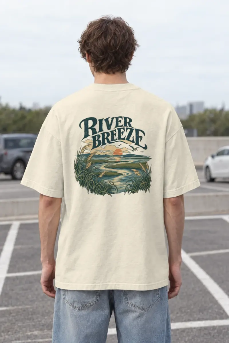 "River Breeze" Men's Oversized Heavyweight Crewneck T-Shirt