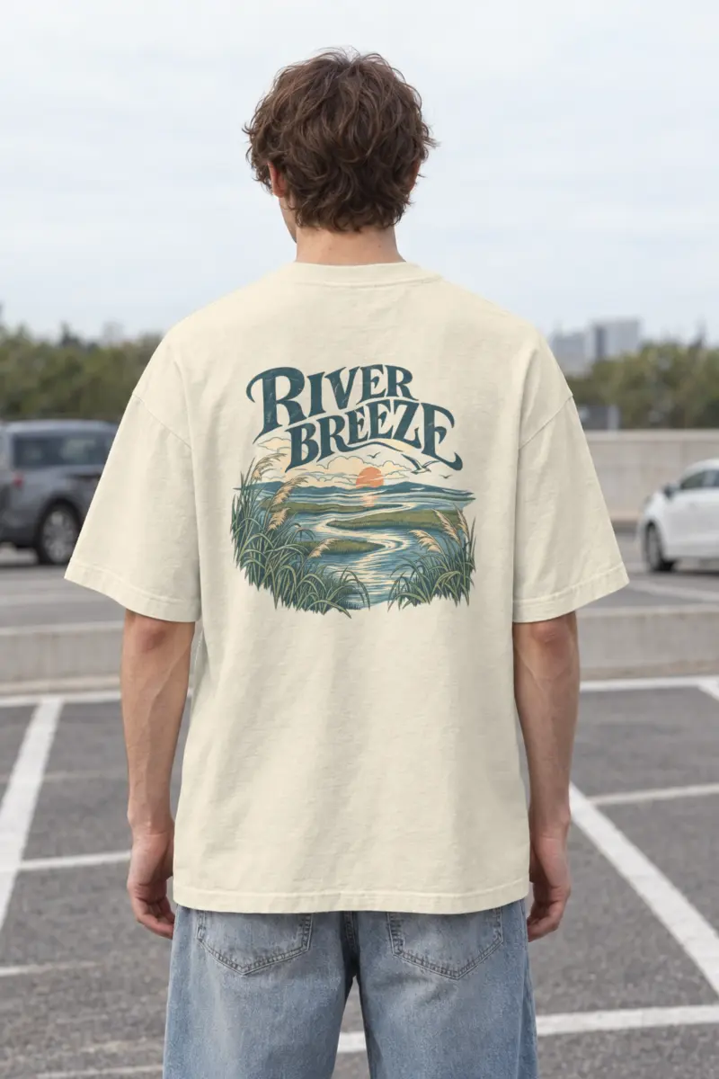 "River Breeze" Men's Oversized Heavyweight Crewneck T-Shirt