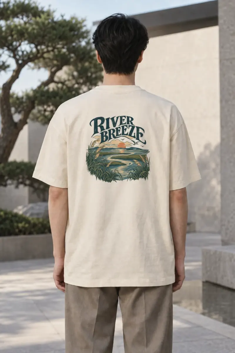 "River Breeze" Men's Oversized Heavyweight Crewneck T-Shirt | Shaka Wear SHMHSS