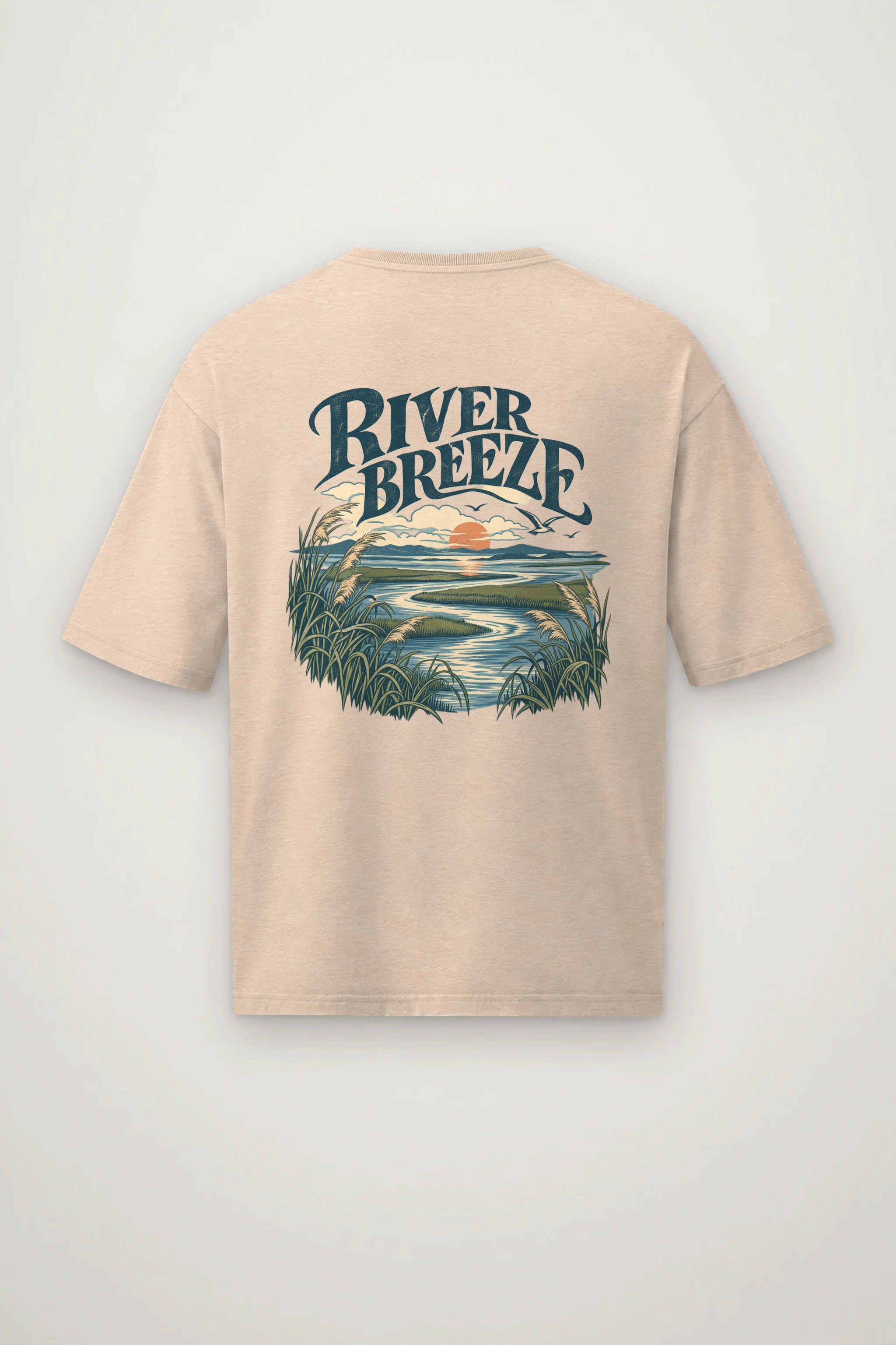 "River Breeze" Men's Oversized Heavyweight Crewneck T-Shirt