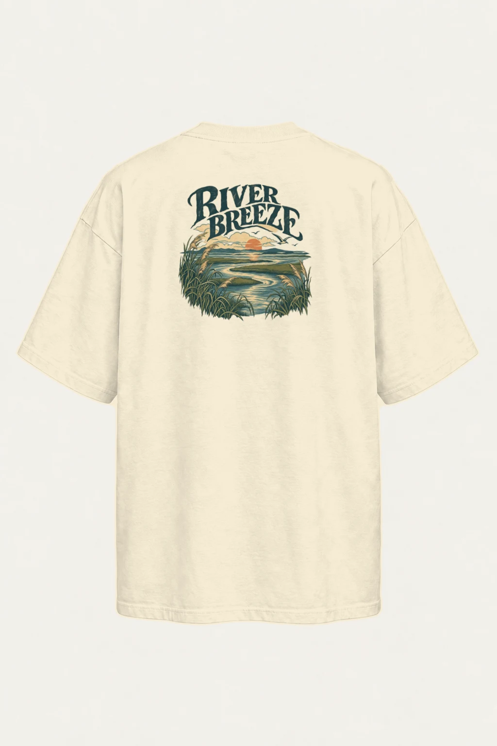"River Breeze" Men's Oversized Heavyweight Crewneck T-Shirt | Shaka Wear SHMHSS