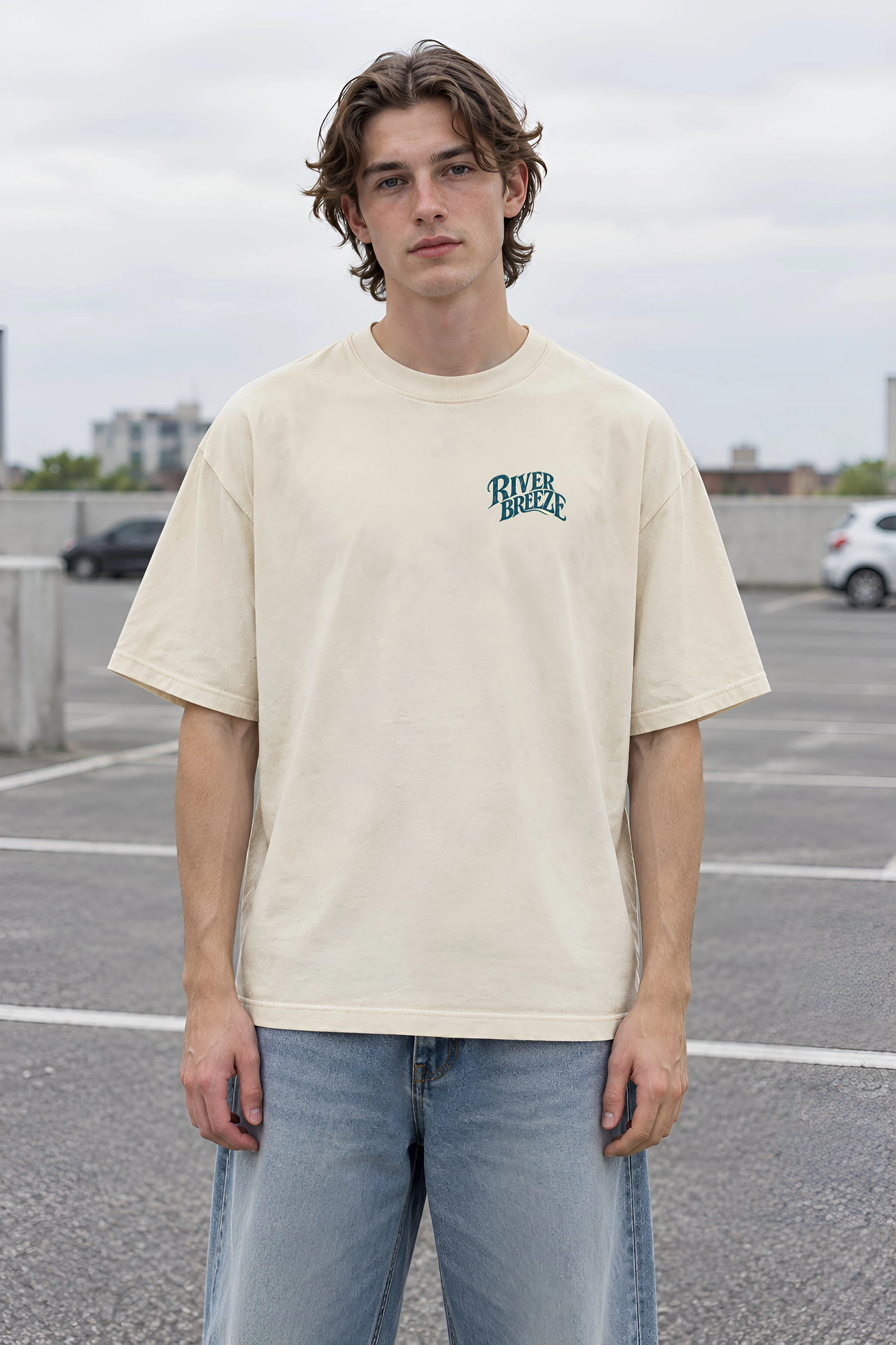 "River Breeze" Men's Oversized Heavyweight Crewneck T-Shirt