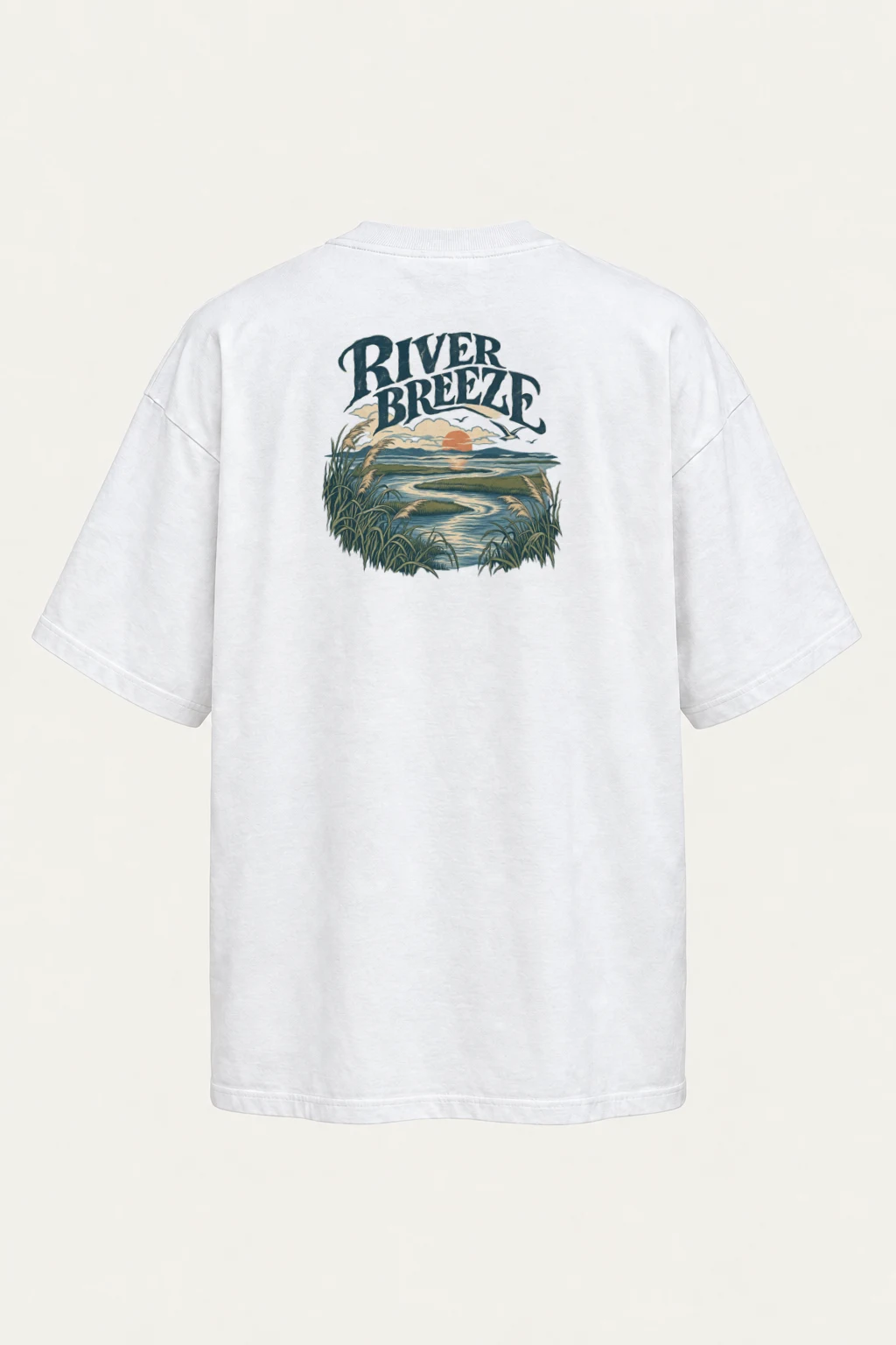 "River Breeze" Men's Oversized Heavyweight Crewneck T-Shirt | Shaka Wear SHMHSS