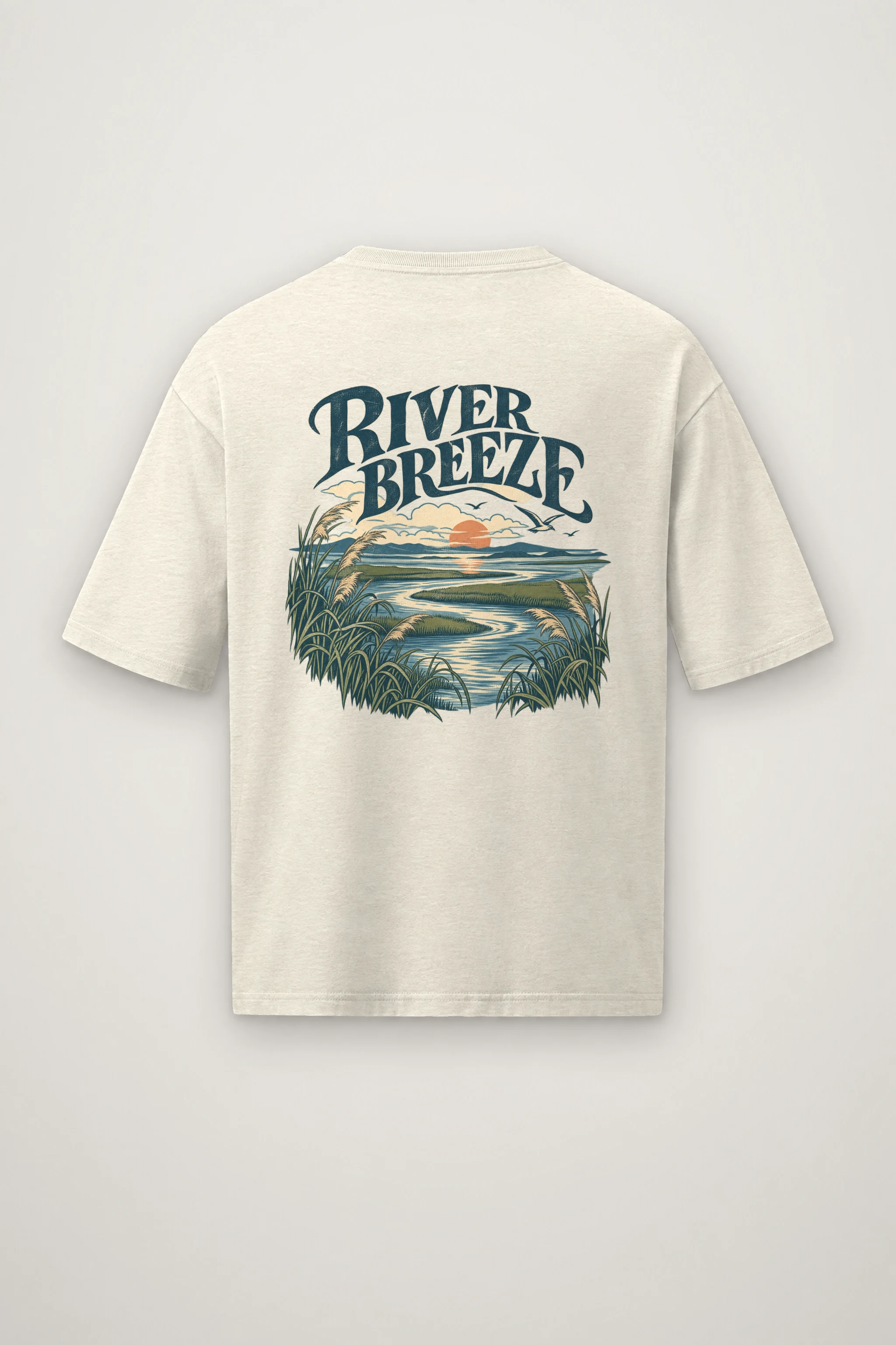 "River Breeze" Men's Oversized Heavyweight Crewneck T-Shirt