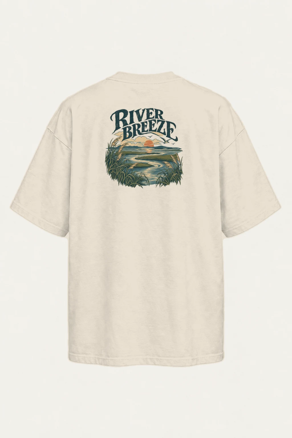 "River Breeze" Men's Oversized Heavyweight Crewneck T-Shirt | Shaka Wear SHMHSS