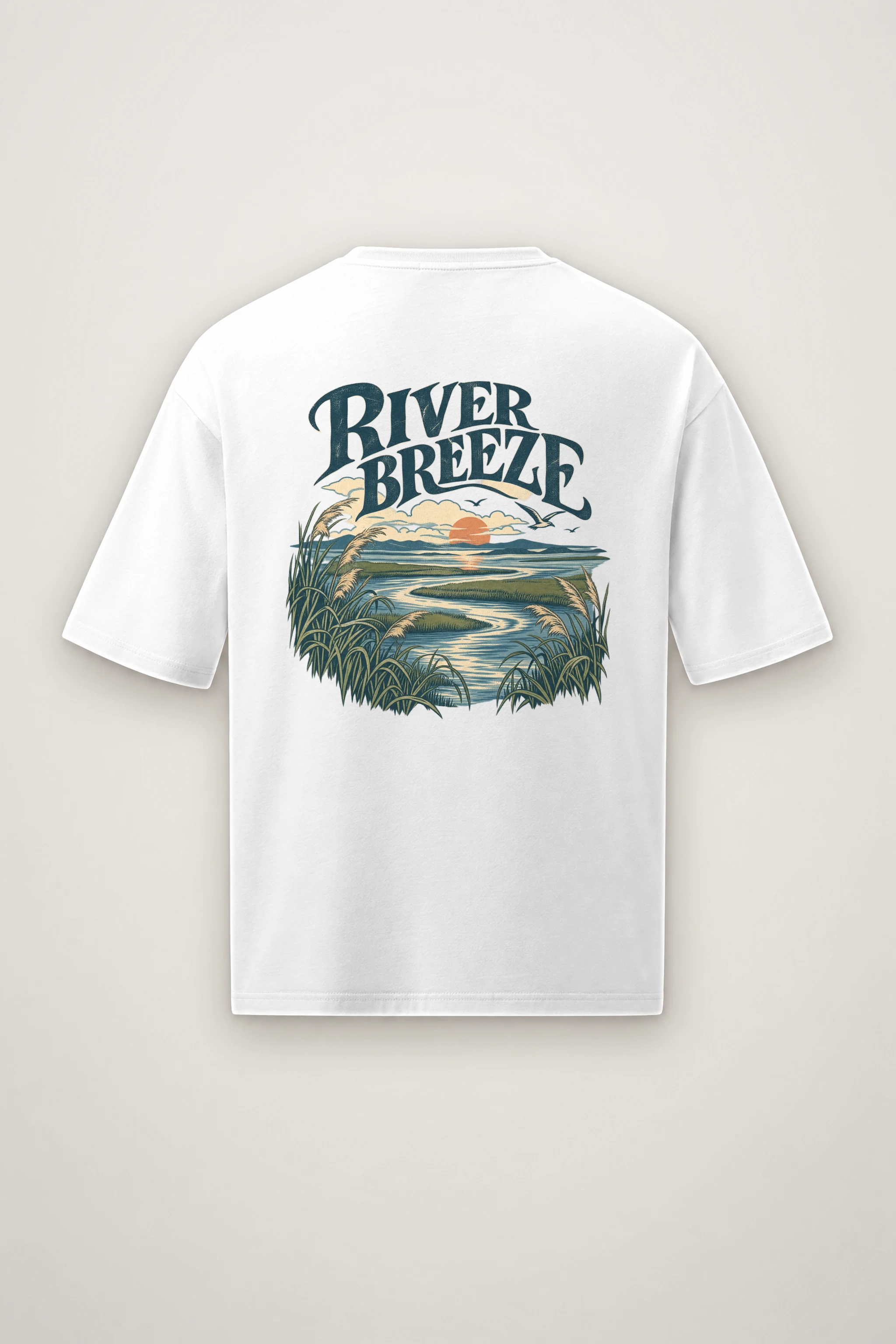 "River Breeze" Men's Oversized Heavyweight Crewneck T-Shirt