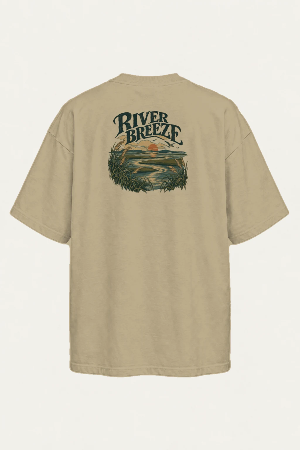 "River Breeze" Men's Oversized Heavyweight Crewneck T-Shirt | Shaka Wear SHMHSS