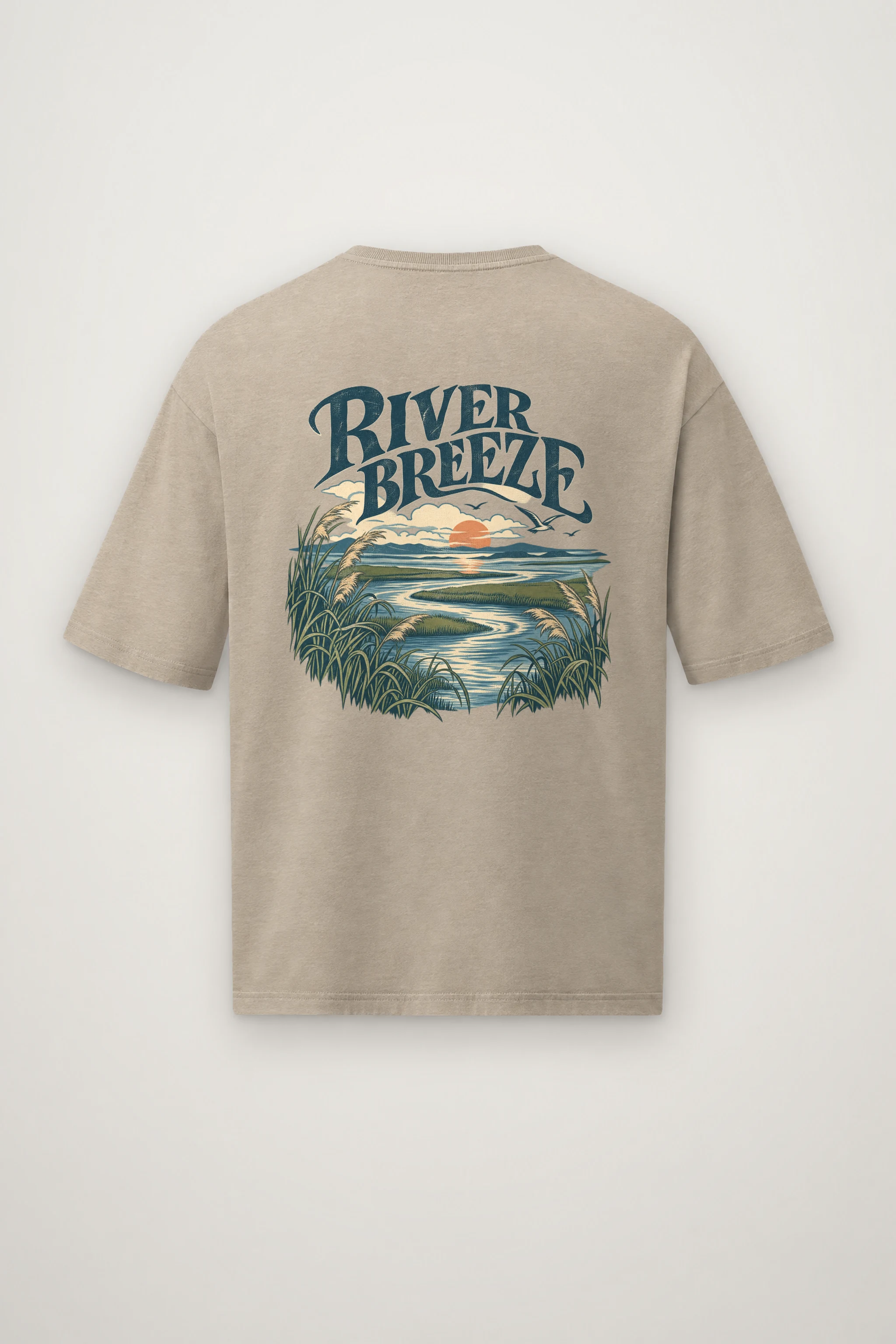 "River Breeze" Men's Oversized Heavyweight Crewneck T-Shirt