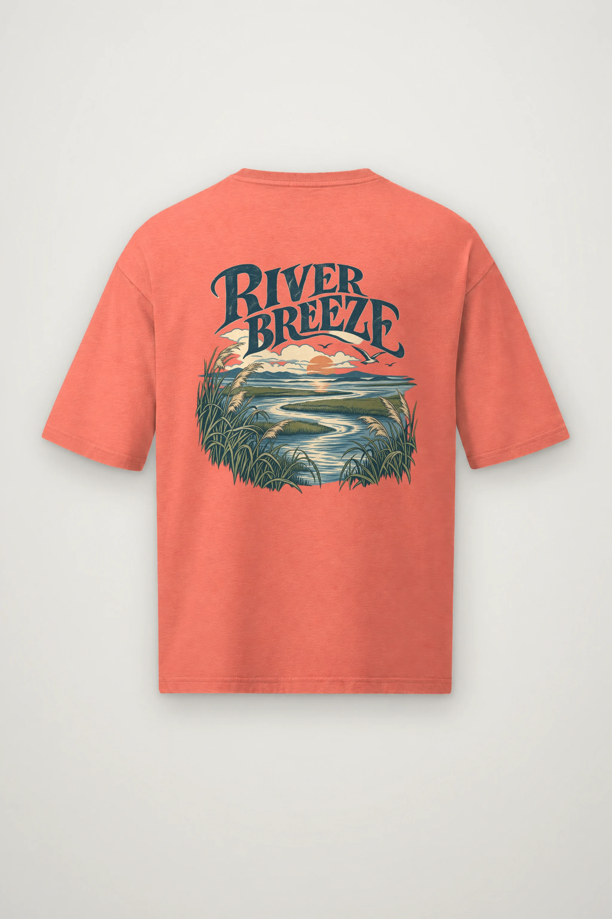"River Breeze" Men's Oversized Heavyweight Crewneck T-Shirt