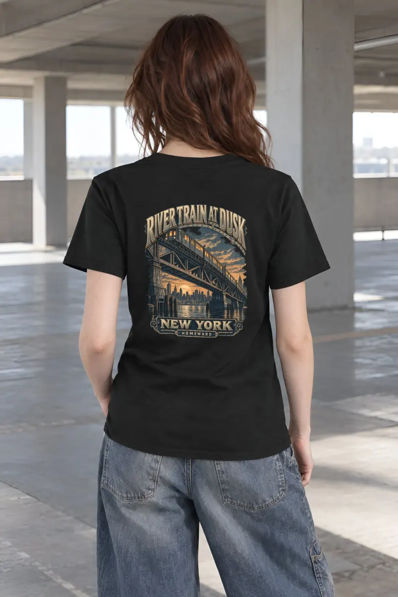 "River Train at Dusk" Heavyweight Unisex Crewneck T-shirt