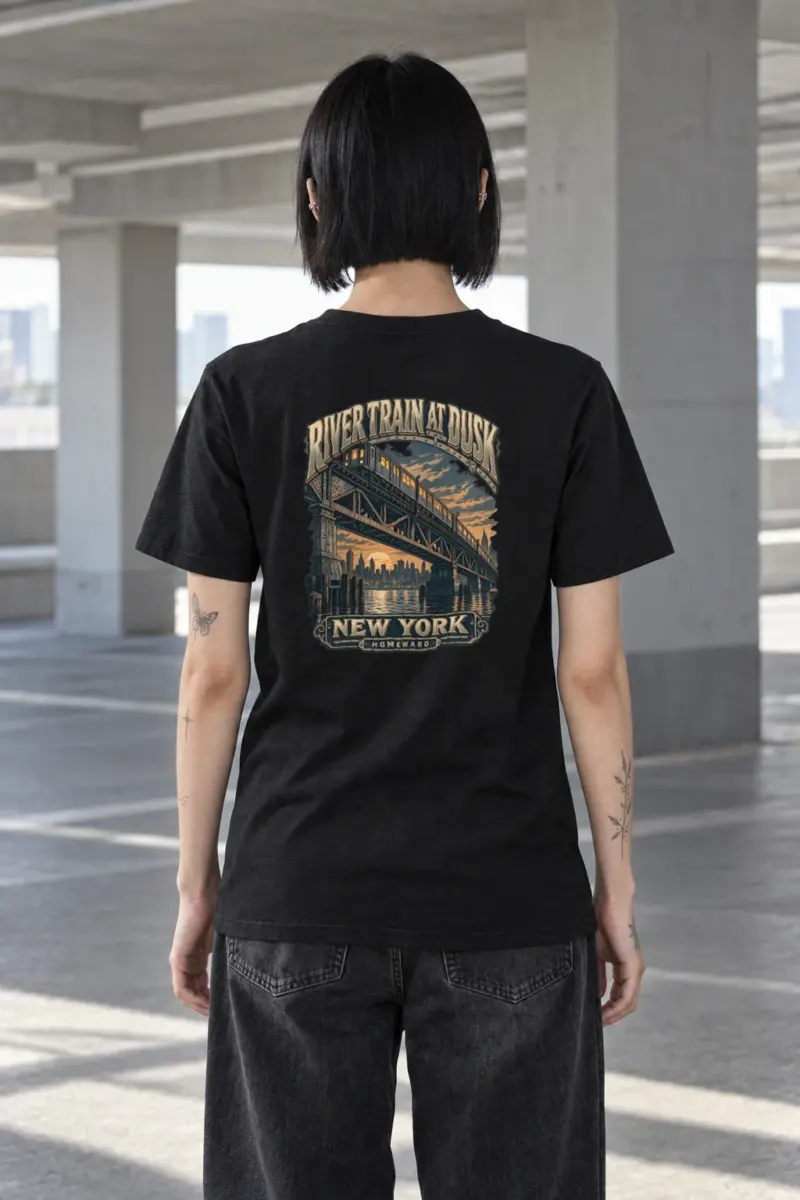 "River Train at Dusk" Heavyweight Unisex Crewneck T-shirt