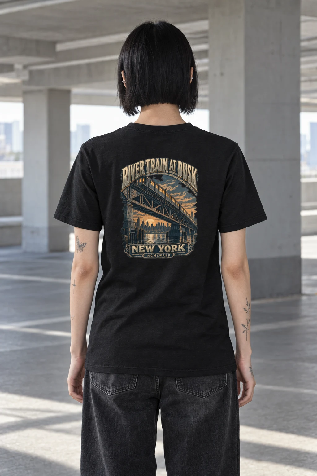 "River Train at Dusk" Heavyweight Unisex Crewneck T-shirt