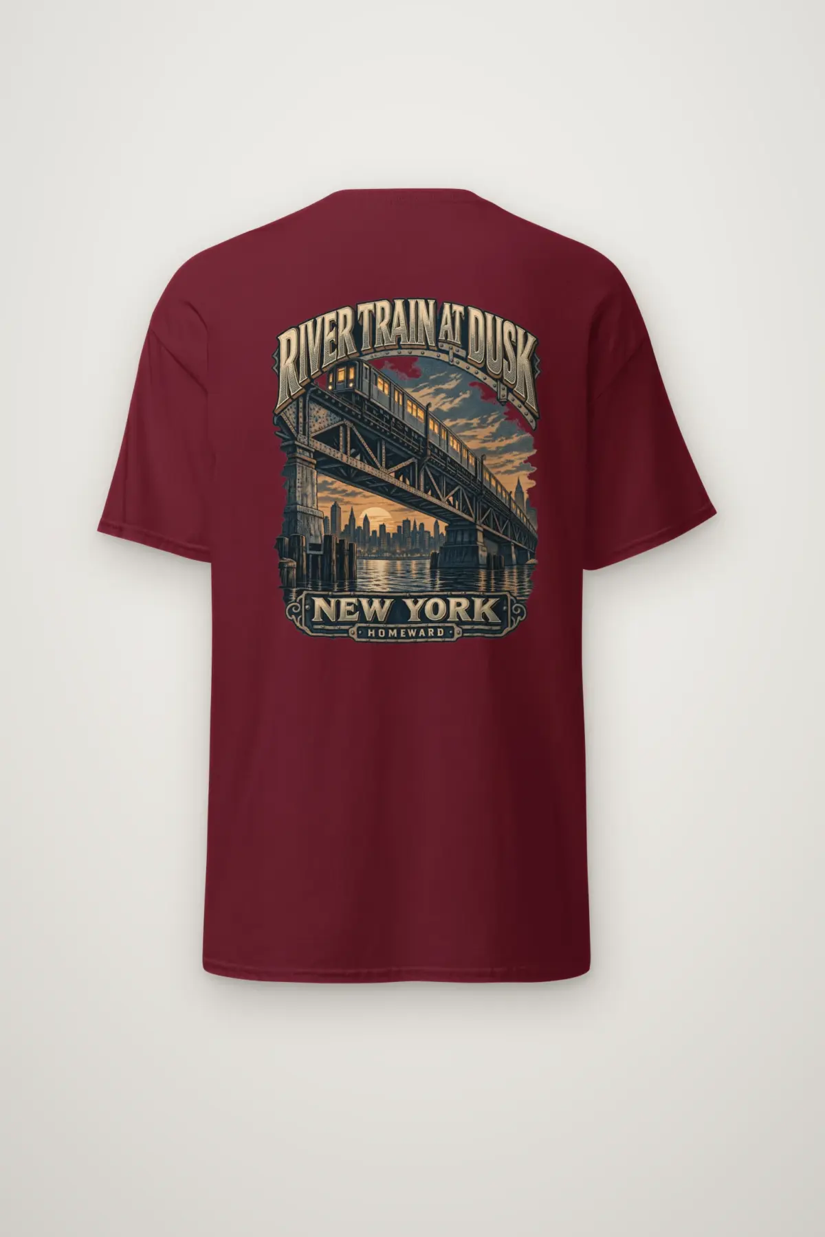 "River Train at Dusk" Heavyweight Unisex Crewneck T-shirt