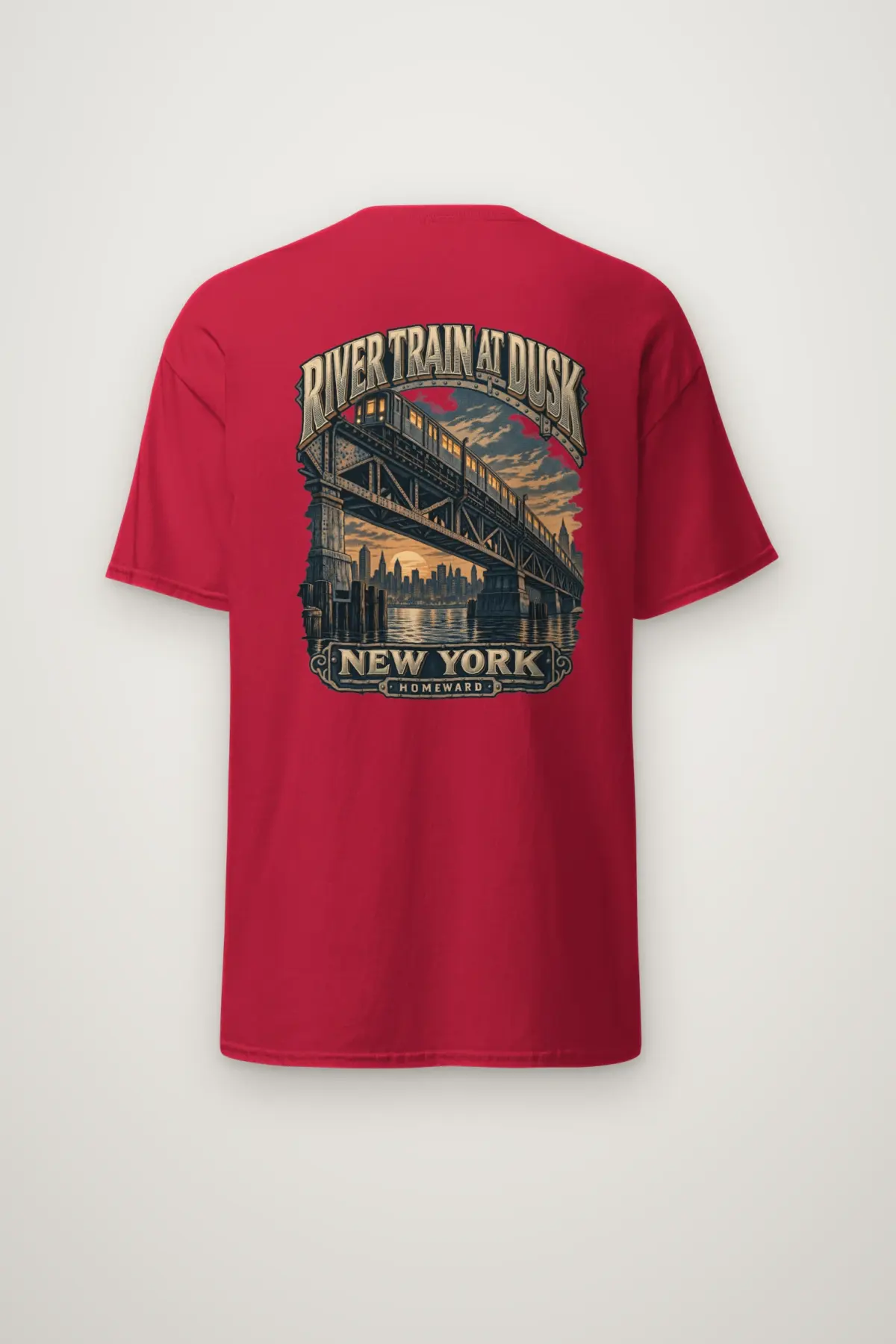 "River Train at Dusk" Heavyweight Unisex Crewneck T-shirt