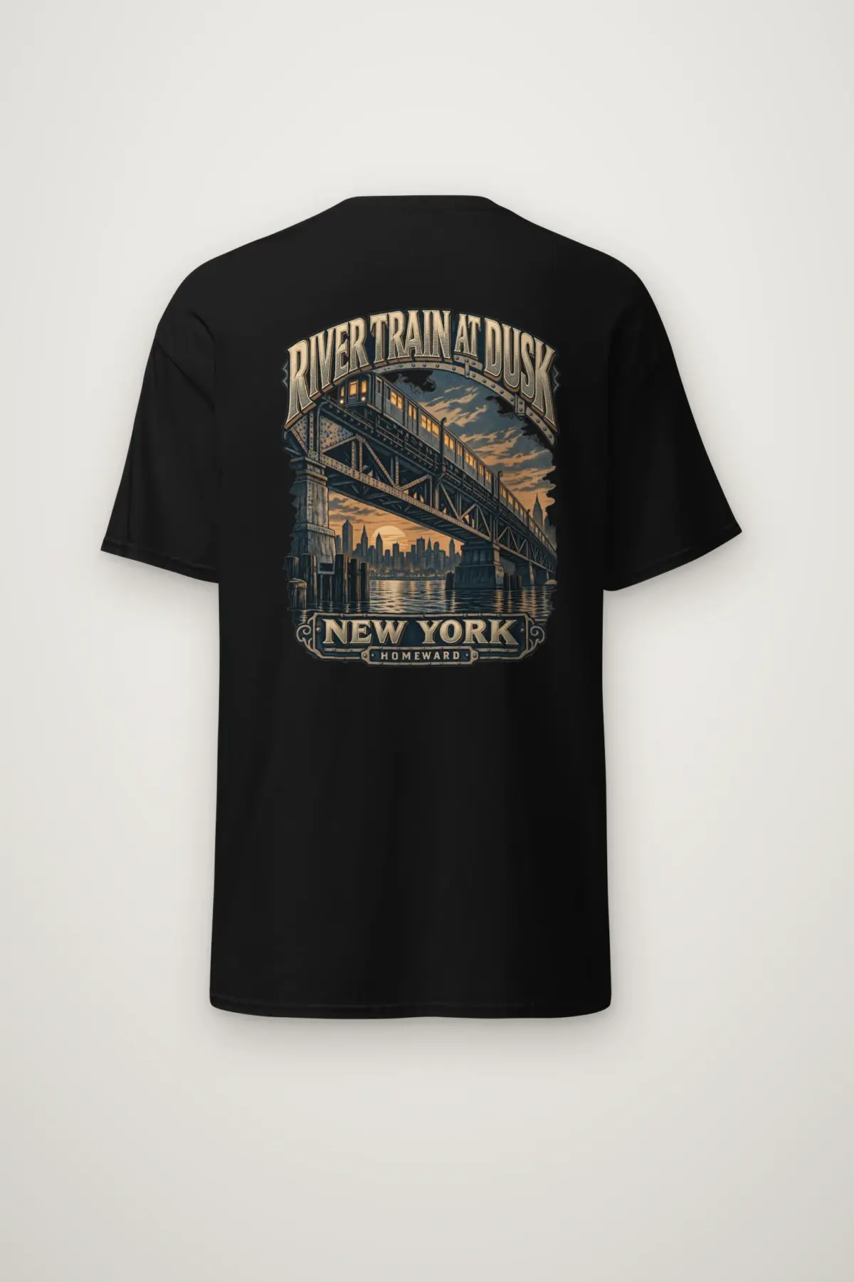 "River Train at Dusk" Heavyweight Unisex Crewneck T-shirt