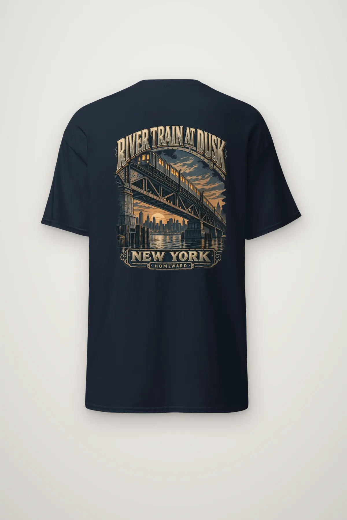 "River Train at Dusk" Heavyweight Unisex Crewneck T-shirt