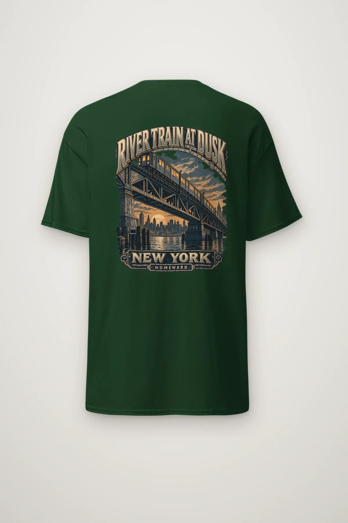 "River Train at Dusk" Heavyweight Unisex Crewneck T-shirt