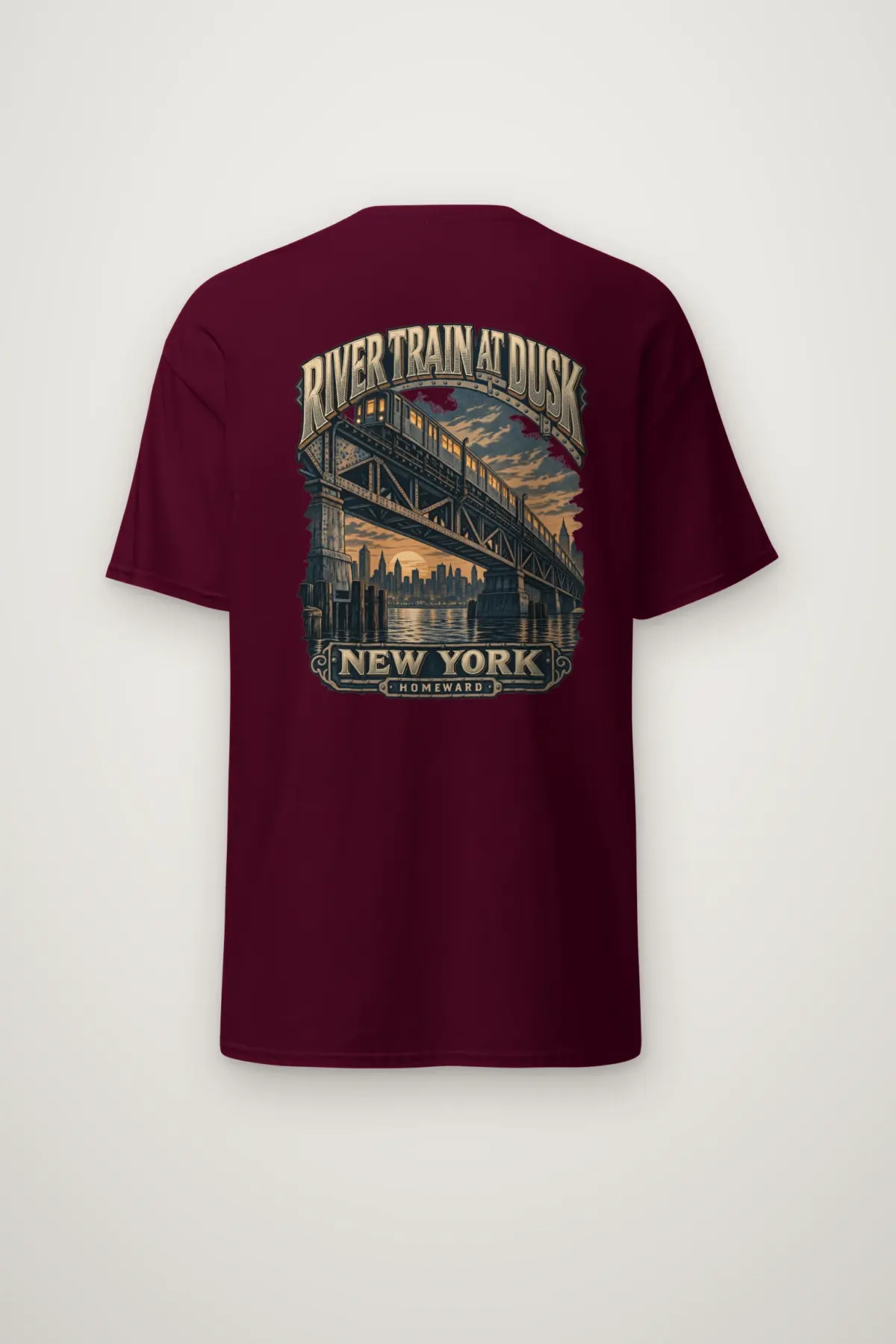 "River Train at Dusk" Heavyweight Unisex Crewneck T-shirt