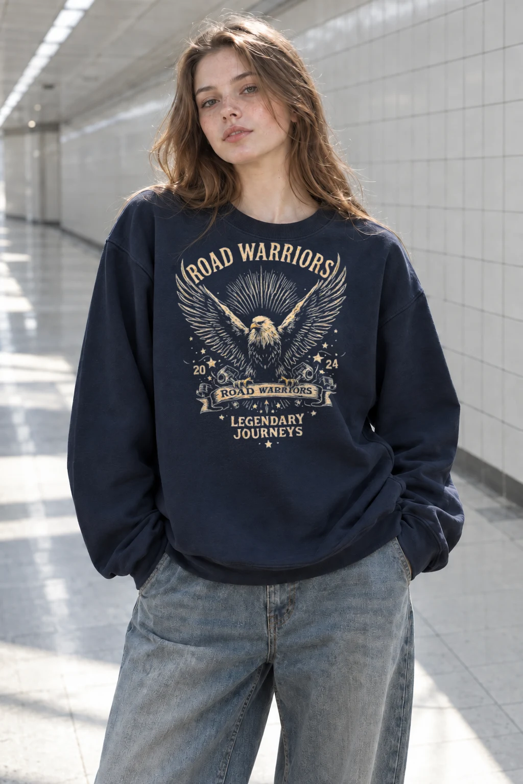 "Road Warriors Eagle" Heavy Blend Unisex Crewneck Sweatshirt | Gildan 18000