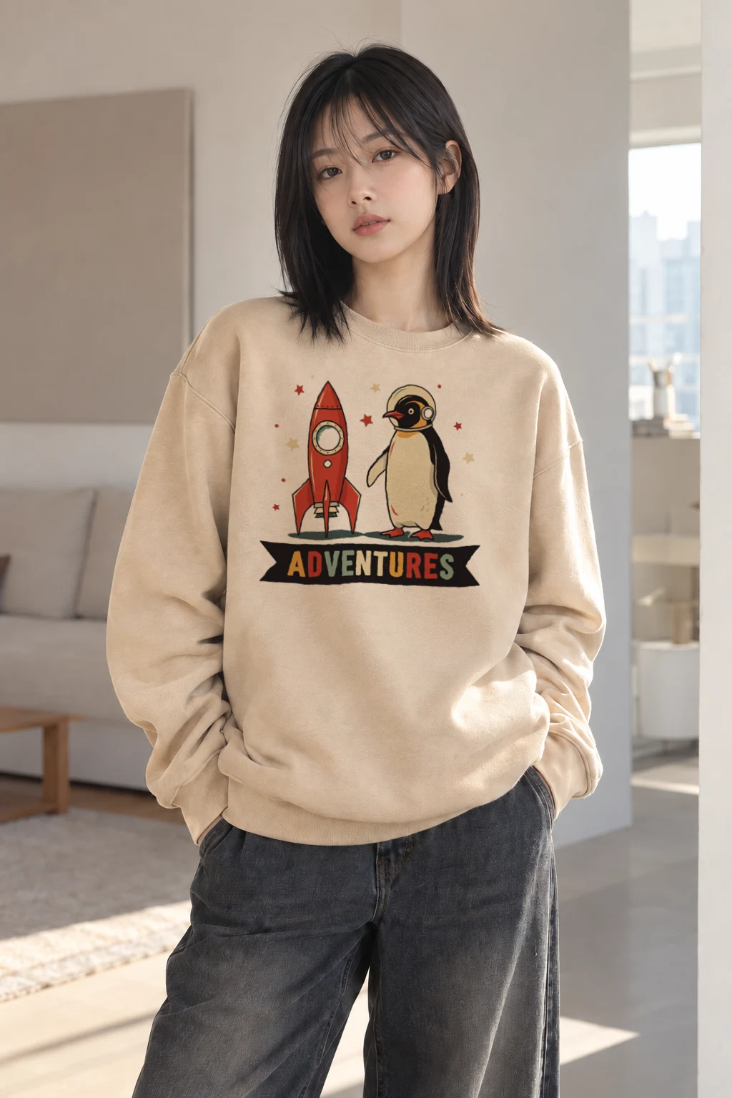 "Rocket Penguin Adventures" Heavy Blend Unisex Crewneck Sweatshirt | Gildan 18000