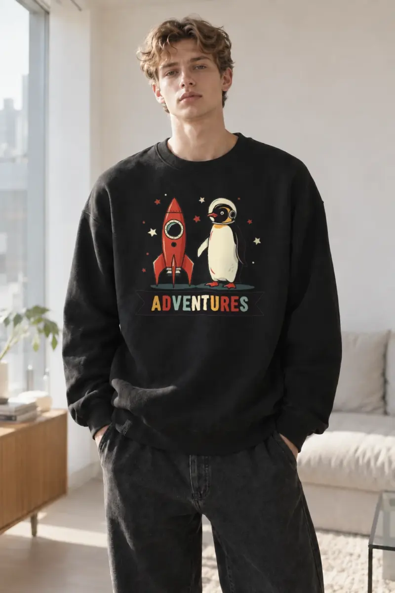 "Rocket Penguin Adventures" Heavy Blend Unisex Crewneck Sweatshirt | Gildan 18000