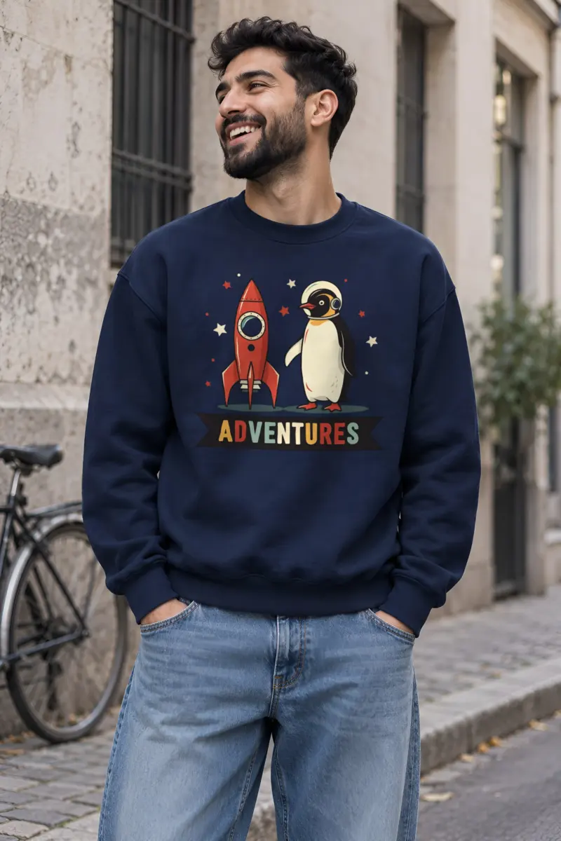 "Rocket Penguin Adventures" Heavy Blend Unisex Crewneck Sweatshirt