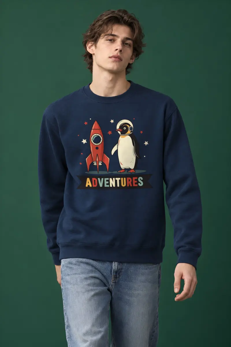 "Rocket Penguin Adventures" Heavy Blend Unisex Crewneck Sweatshirt