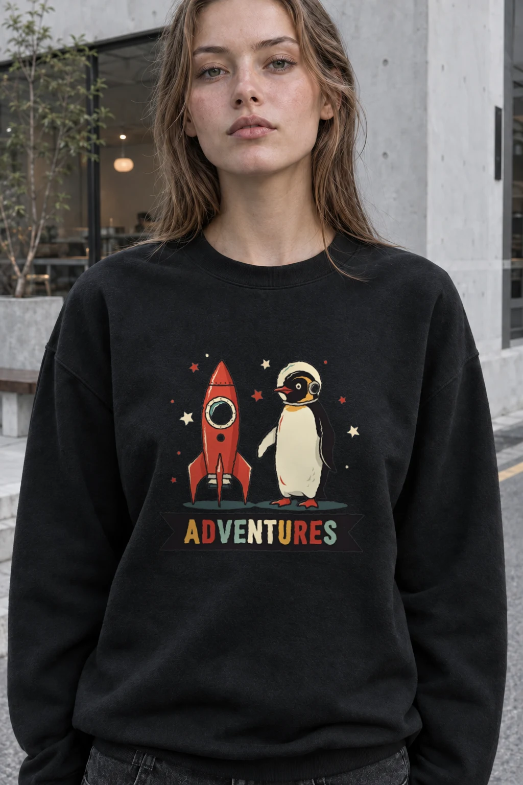"Rocket Penguin Adventures" Heavy Blend Unisex Crewneck Sweatshirt | Gildan 18000