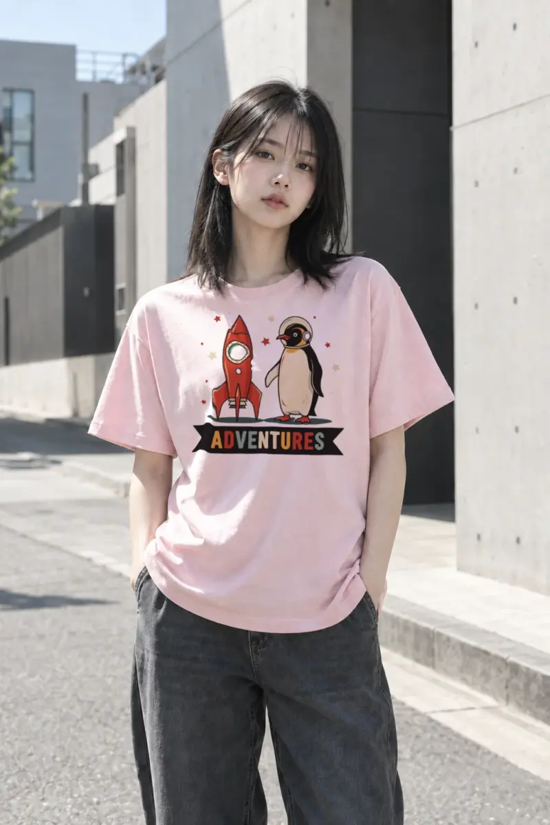 "Rocket Penguin Adventures" Heavyweight Unisex Crewneck T-shirt | Gildan 5000